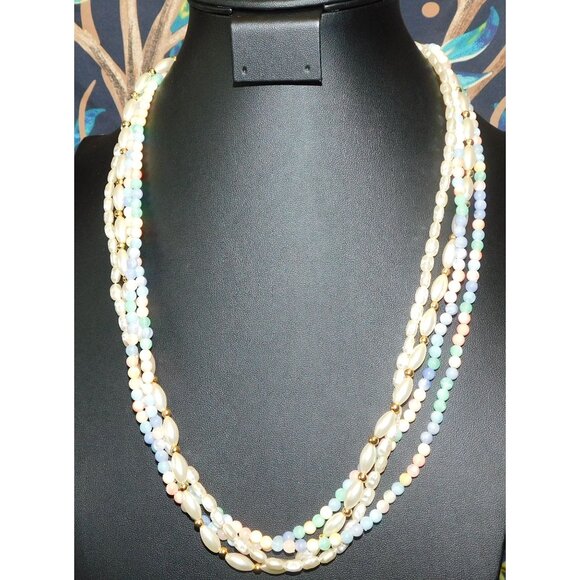 Pastel Coquette Pearl And Lucite Beaded Layered Necklace - Picture 1 of 3